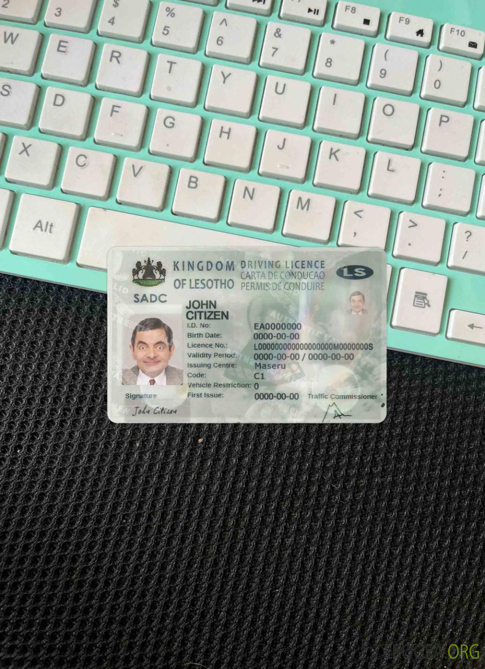 Photolook du permis de conduire du Lesotho AVANT